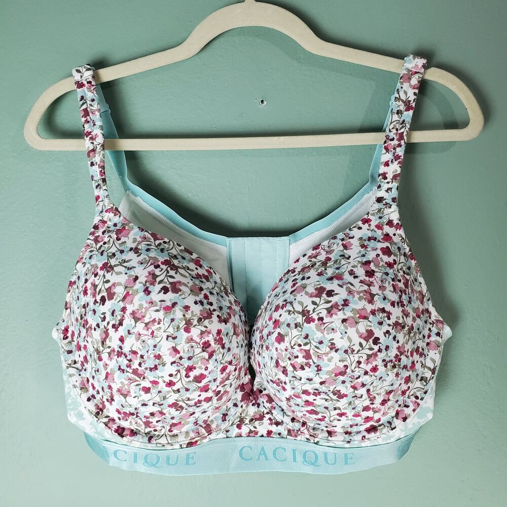 Cacique Womens Multicolor Green Floral Print Boost Plunge Bra Size 42C